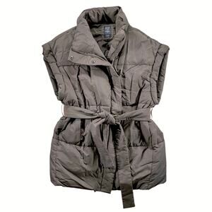 GAP Duvet Wrap Puffer Vest Brown Belted Minimalist Utility Large Tall